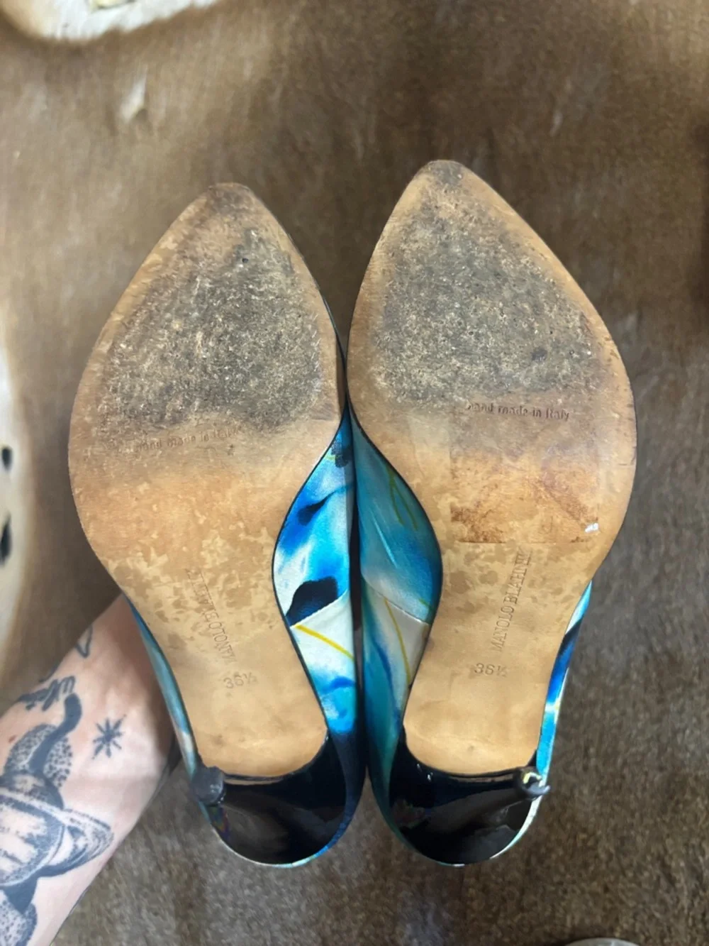 Manolo Blahnik Yellow and Blue Marble Point-Toe Stiletto